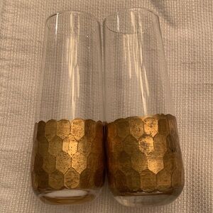 West Elm Champagne Glass Flutes Hammered Gold Leaf 2 Stemless Zodax Vittorio 6”